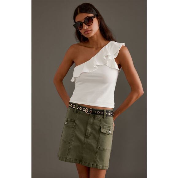 Anthropologie Maeve NWT White One Shoulder Ruffle Tank Top Size Large - Picture 1 of 8